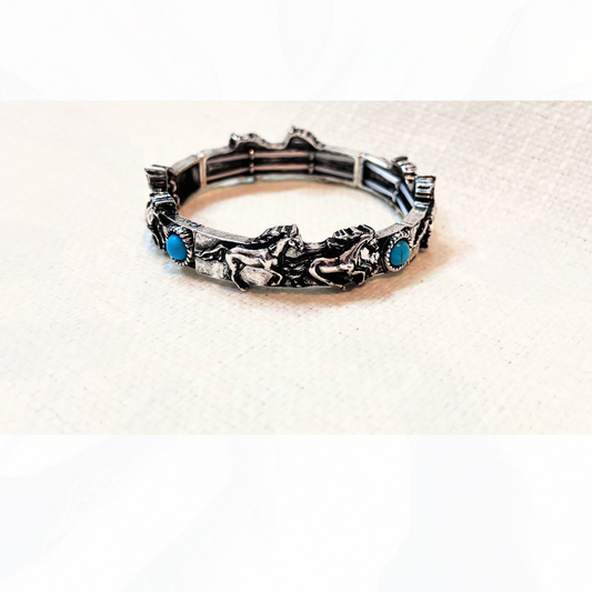 Silver & Turquoise Horse Stretch Bracelet