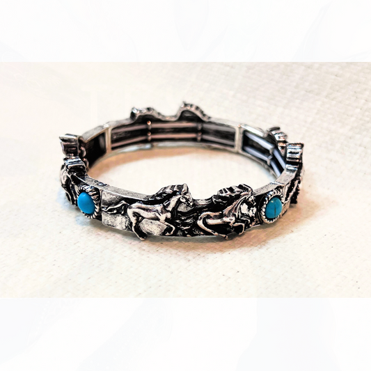 Silver & Turquoise Horse Stretch Bracelet