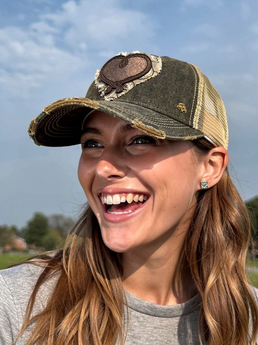 Hair-On-Hyde Leather Heart Patch Hat Bandana Accent