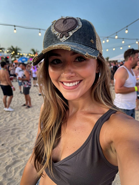 Hair-On-Hyde Leather Heart Patch Hat Bandana Accent