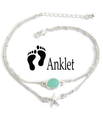Sea Glass Double ANKLE BRACELET STARFISH Anklet