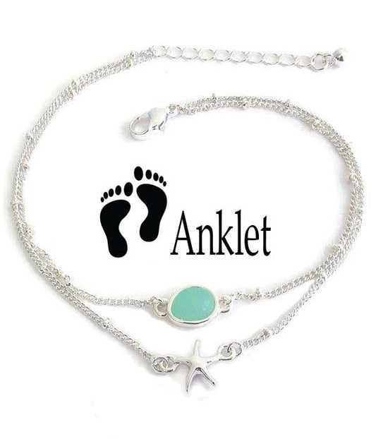 Sea Glass Double ANKLE BRACELET STARFISH Anklet