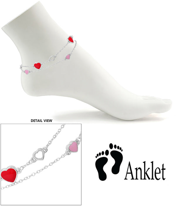 HEARTS Double ANKLE BRACELET Pink & Red Hearts Anklet
