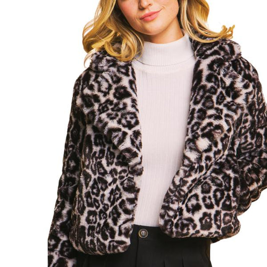 Feaux Fur Leopard Jacket with Pockets