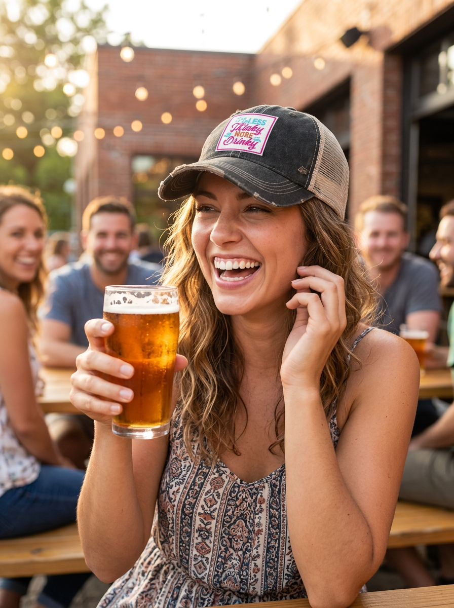 LESS THINKY MORE DRINKY TRUCKER HAT - 3 CHOICES