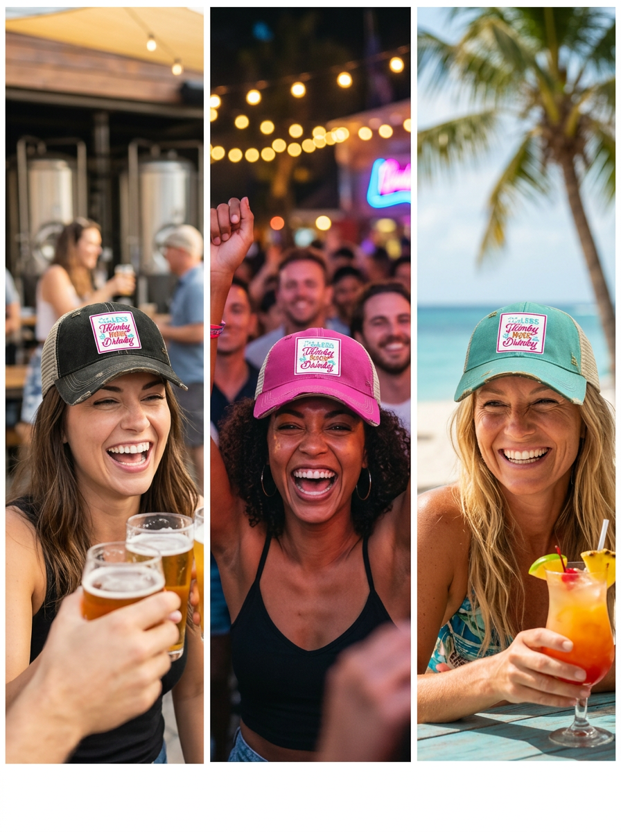 LESS THINKY MORE DRINKY TRUCKER HAT - 3 CHOICES