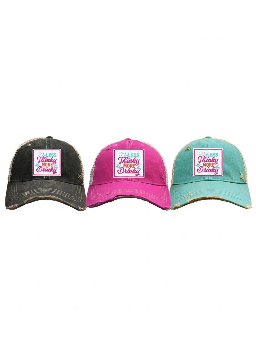 LESS THINKY MORE DRINKY TRUCKER HAT - 3 CHOICES