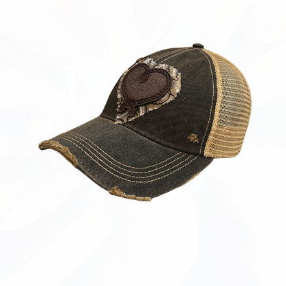 Hair-On-Hyde Leather Heart Patch Hat Bandana Accent