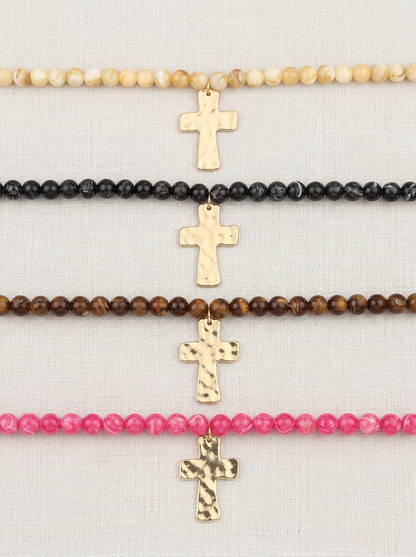 Marble Finish Resin Bead 18" Cross Necklaces - 4 Colors
