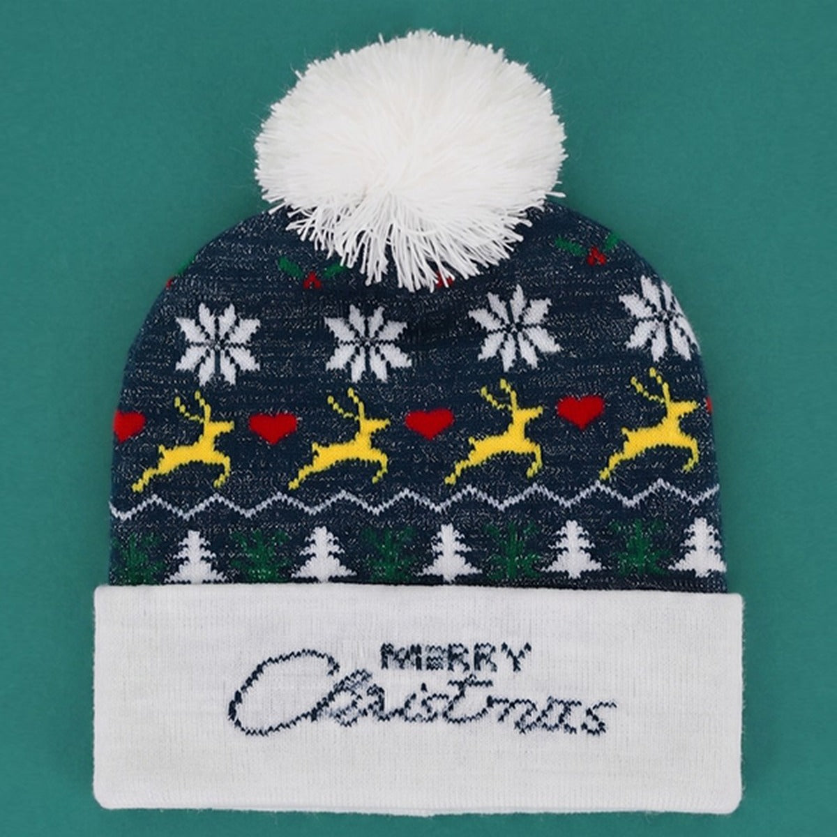 Merry Christmas Pom Pom Knit Beanie - Green