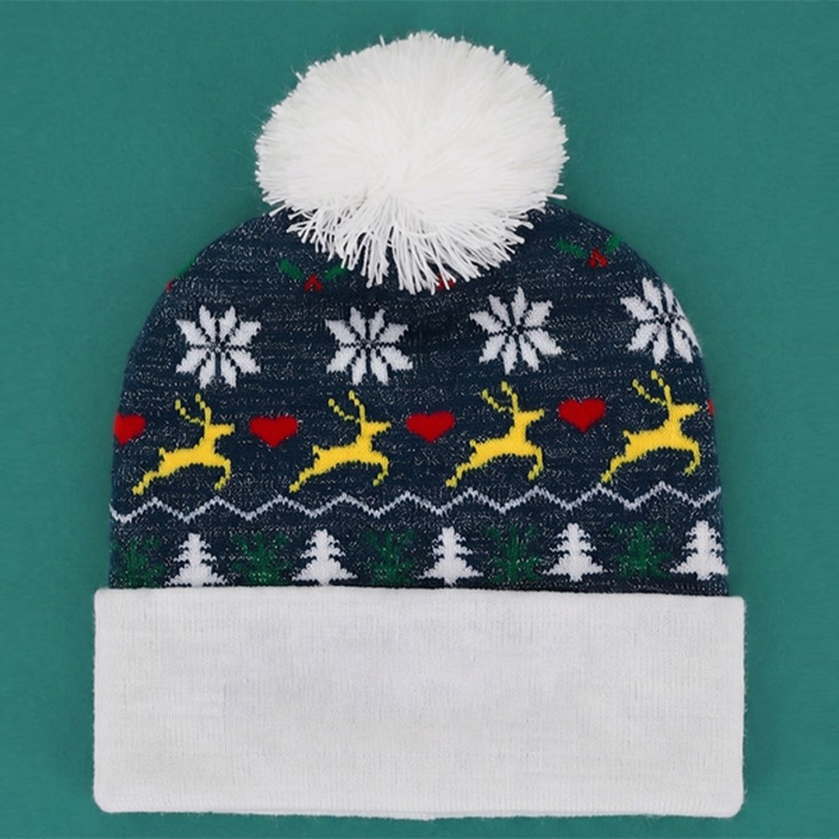 Merry Christmas Pom Pom Knit Beanie - Green