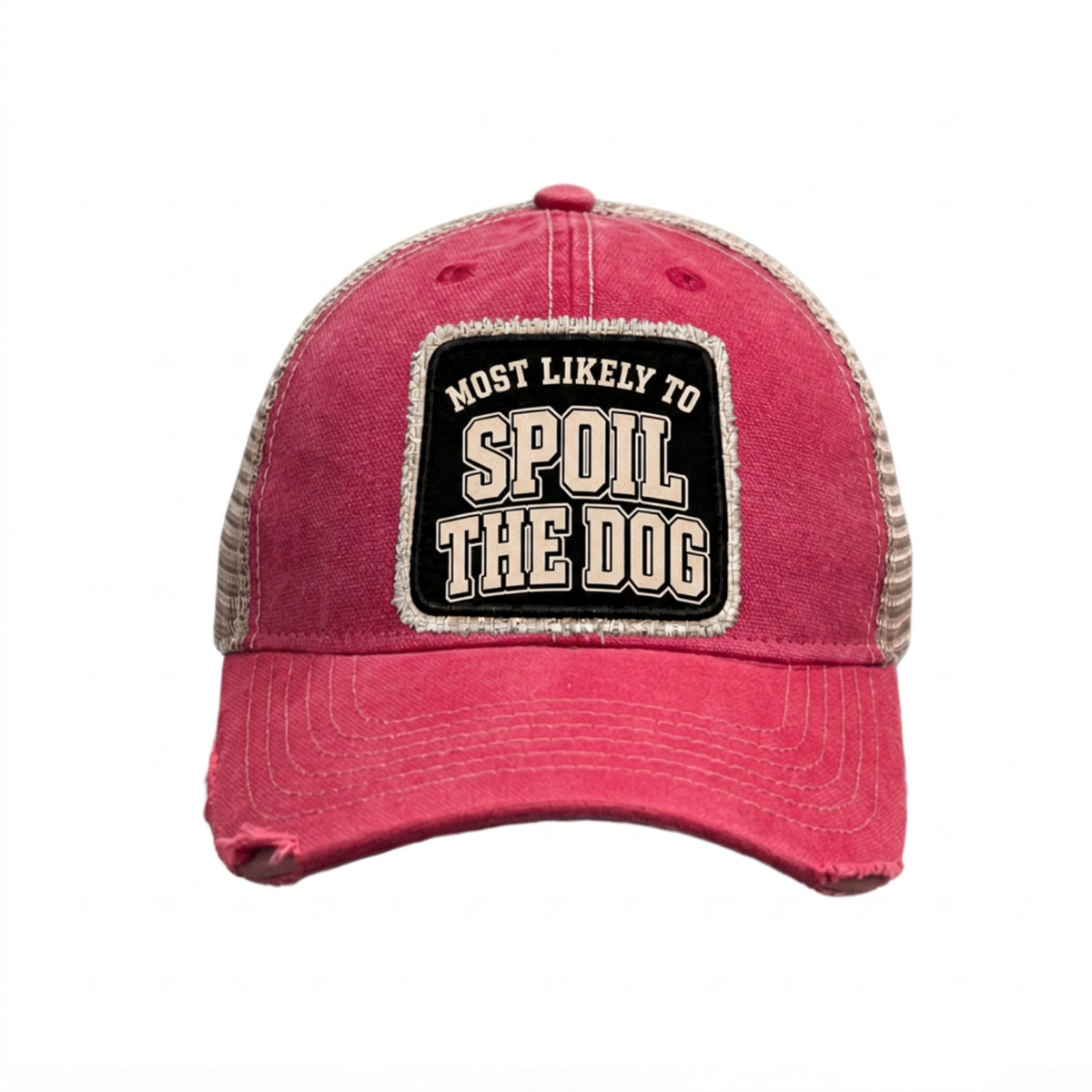 MOST LIKELY TO SPOIL THE DOG distressed trucker hat - Red