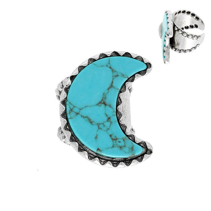 Turquoise Chunk Moon Adjustable Ring