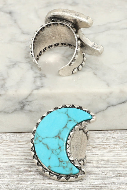 Turquoise Chunk Moon Adjustable Ring