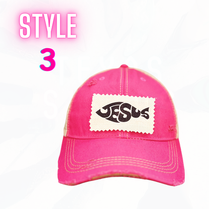 JESUS CHUBBY FISH PATCH HATS- 8 COLORS