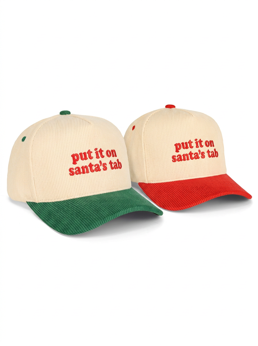 C.C. Christmas Put it on Santa's Tab Courdaroy Hats - Red or Green