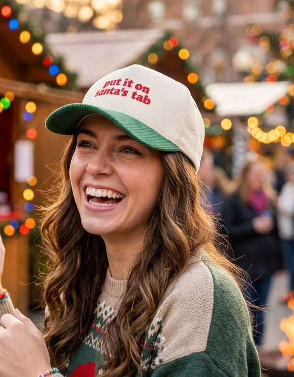 C.C. Christmas Put it on Santa's Tab Courdaroy Hats - Red or Green