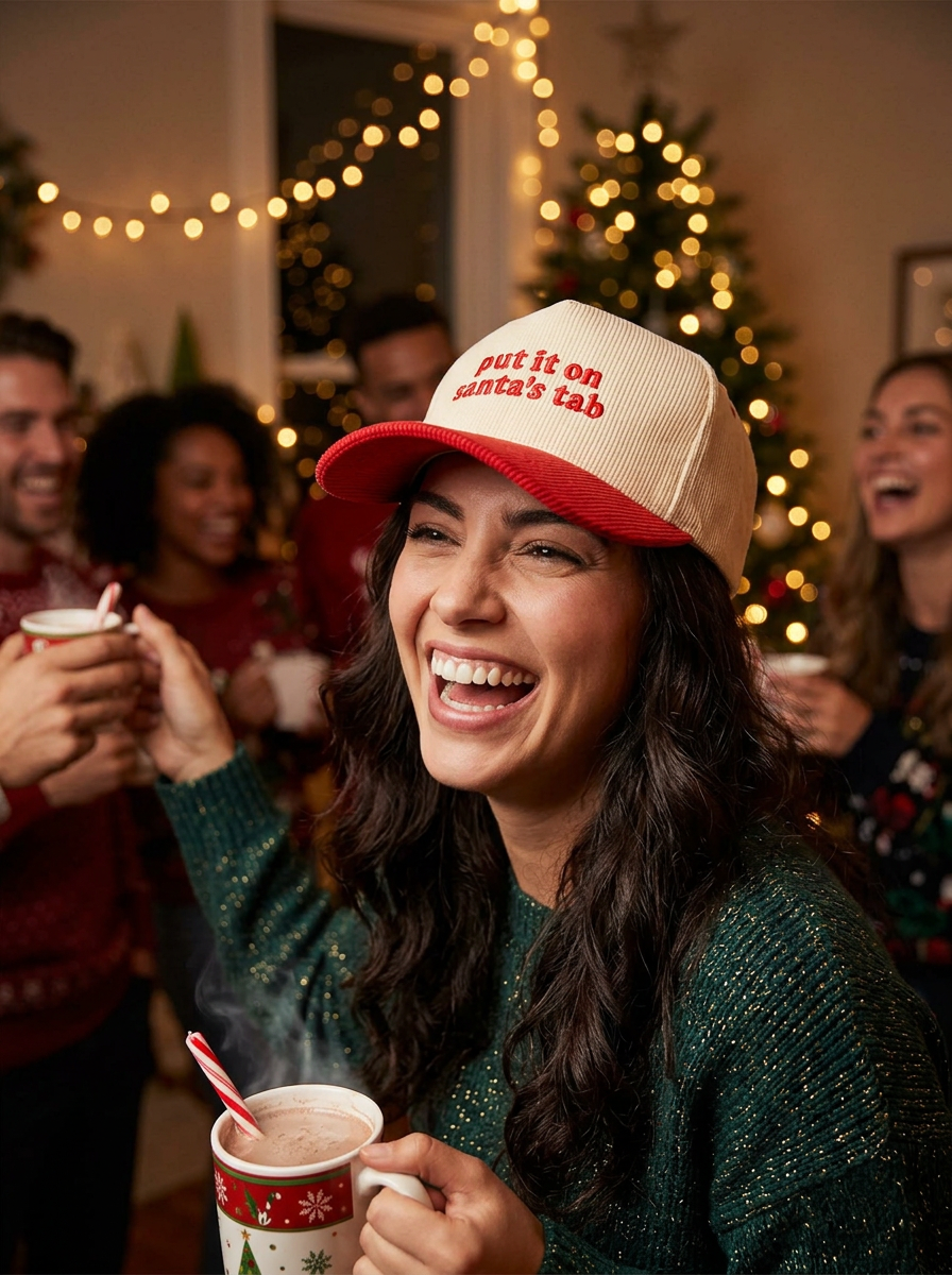 C.C. Christmas Put it on Santa's Tab Courdaroy Hats - Red or Green