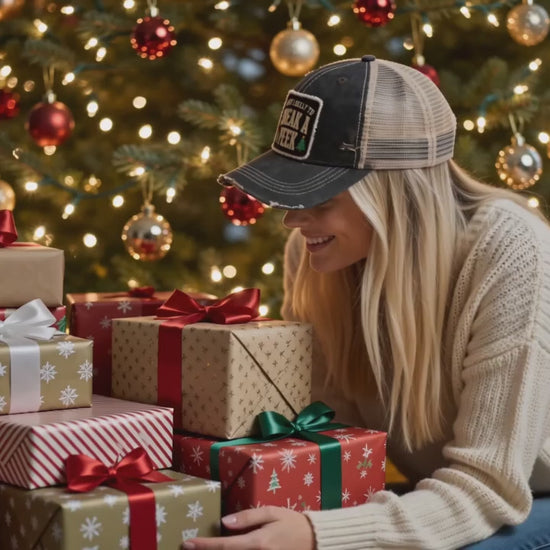 MOST LIKELY TO SNEAK A PEEK trucker hat Christmas video