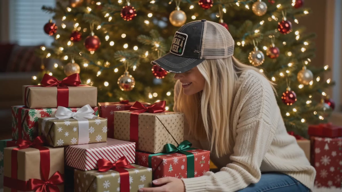 MOST LIKELY TO SNEAK A PEEK trucker hat Christmas video