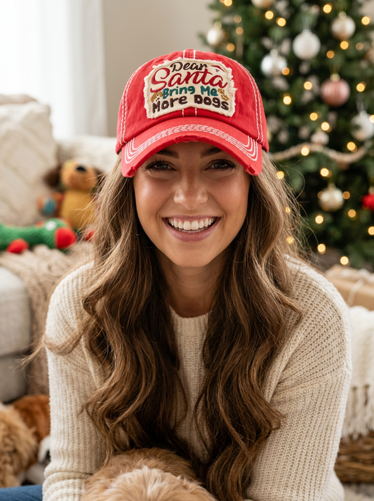 Christmas Dear Santa Bring Me More Dogs Hats - Red or Black