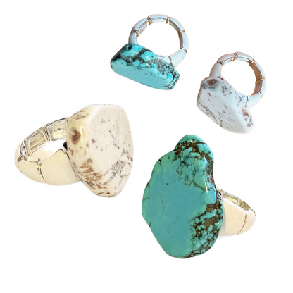 Stone Stretch Rings - White or Turquoise