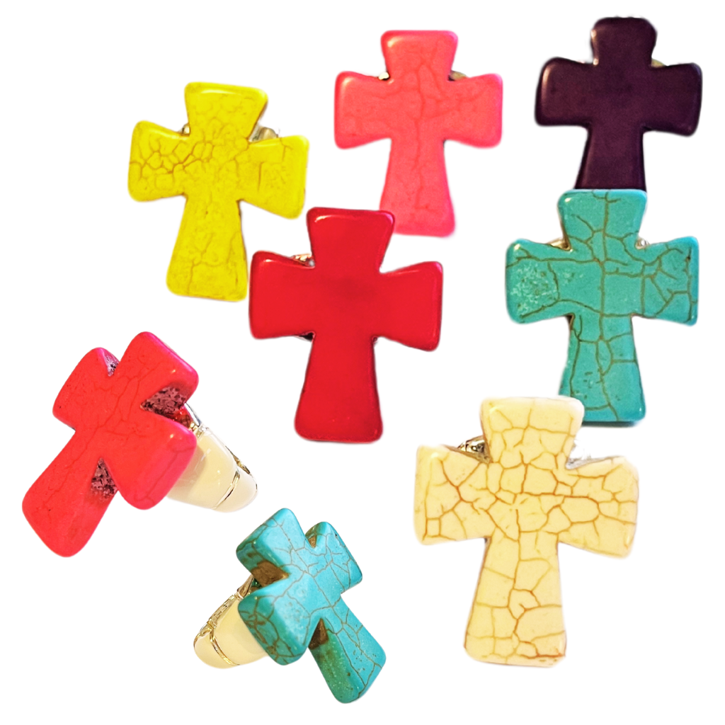 Stone CROSS Stretch Rings - Many Colors