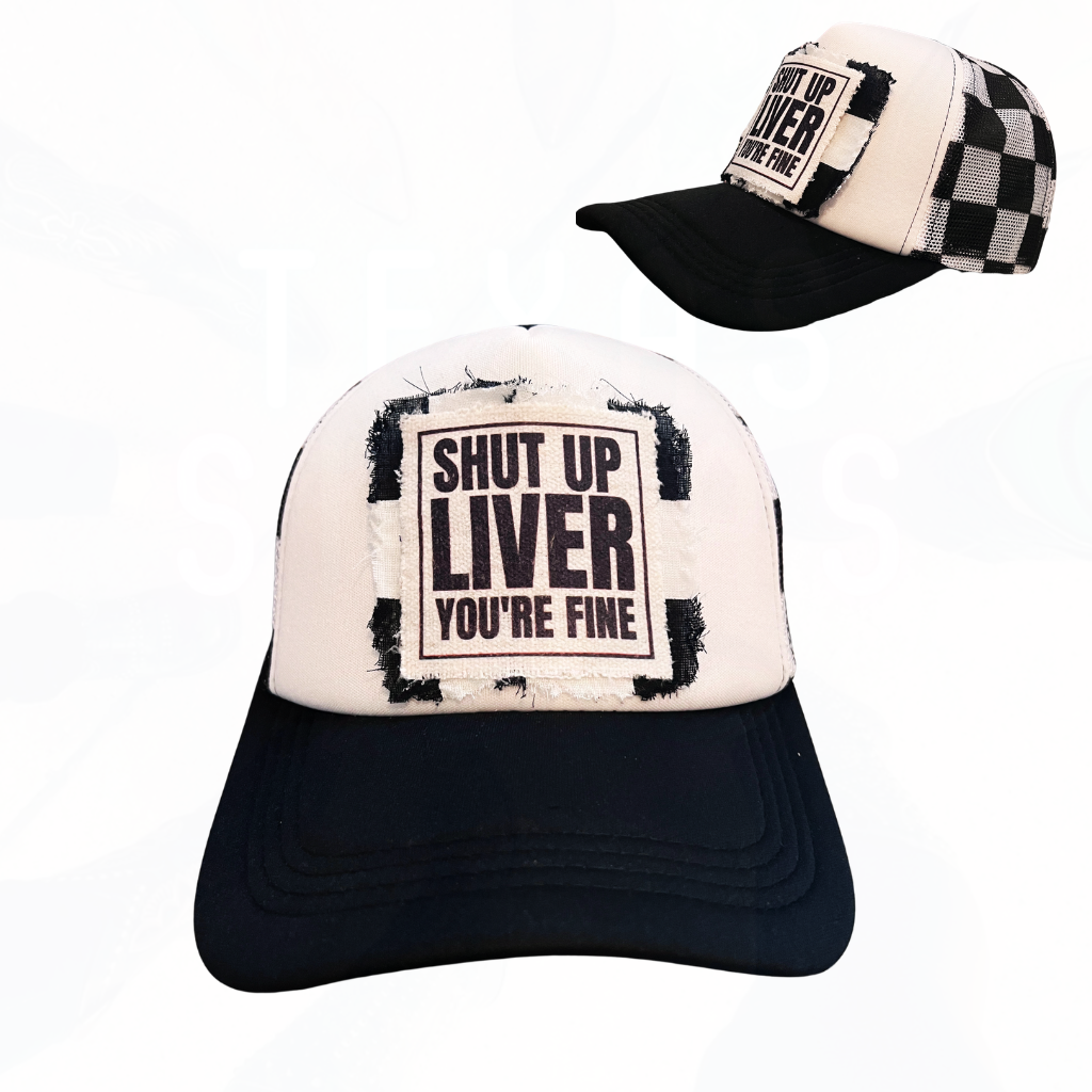 SHUT UP LIVER You're Fine Checkered Foam Hat Black