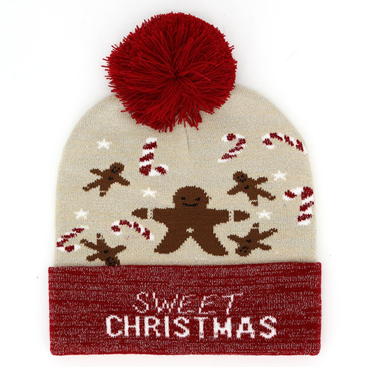 Sweet Christmas Pom Pom Knit Beanie - Burgundy