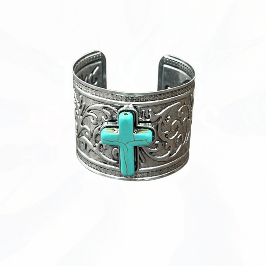 Turquoise Cross Silver Cuff Bracelet