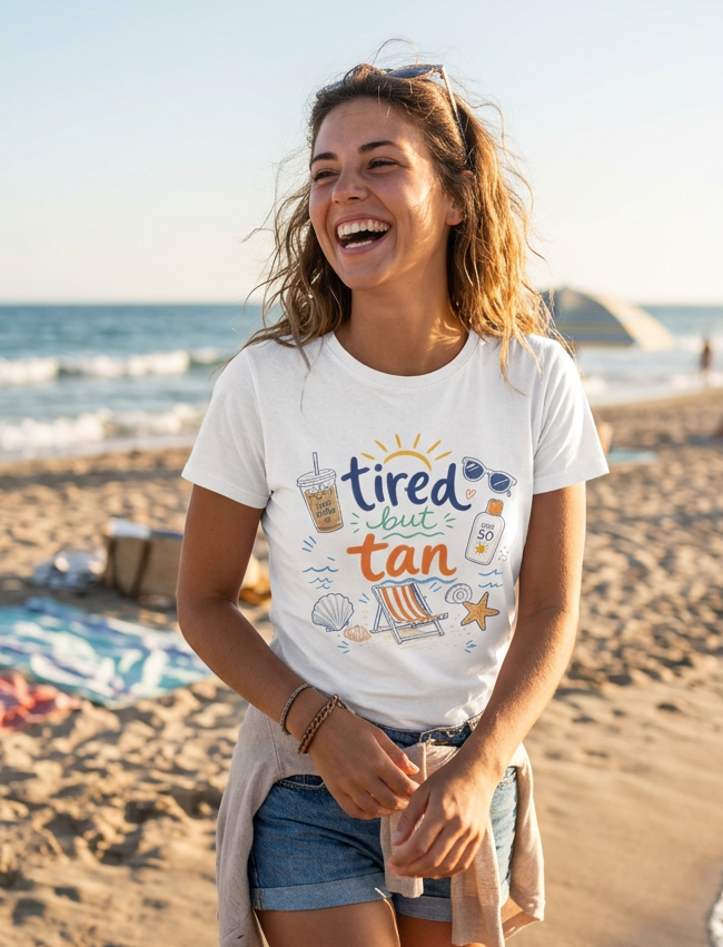 Tired but Tan Beach Graphic T-Shirt