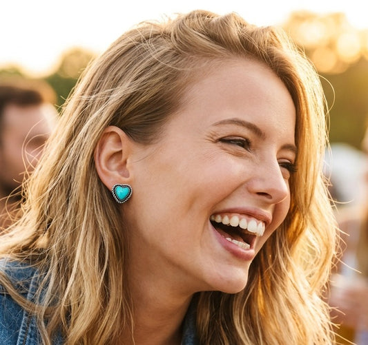 Silver Western 9mm Heart Gemstone Stud Earrings Turquoise