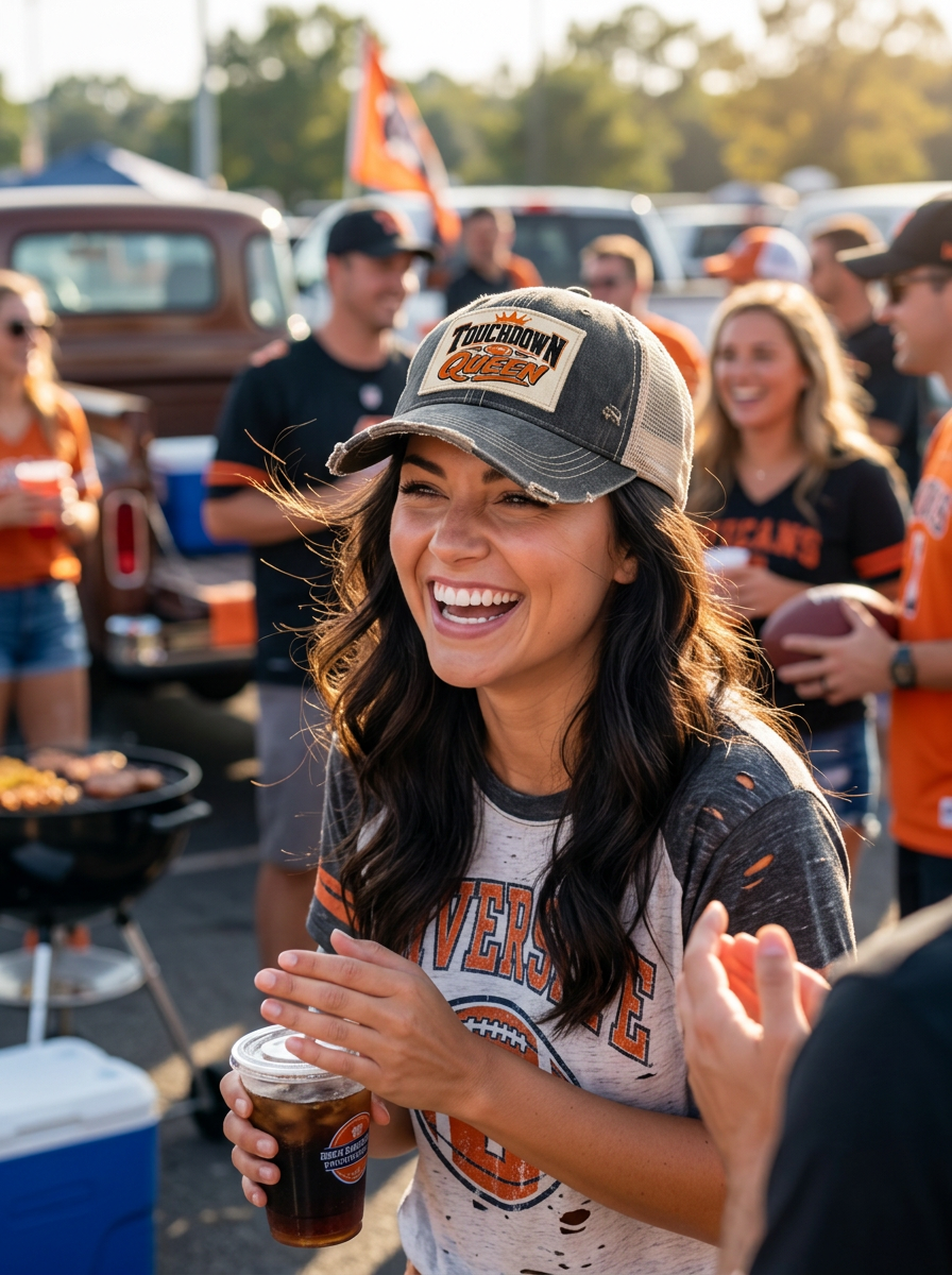 TOUCHDOWN QUEEN Football Patch Trucker Hats