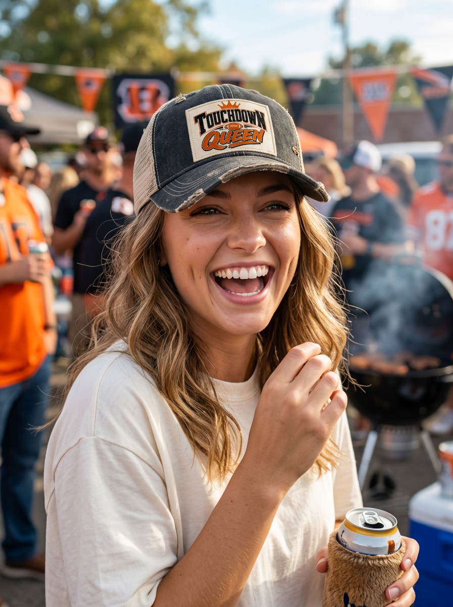 TOUCHDOWN QUEEN Football Patch Trucker Hats