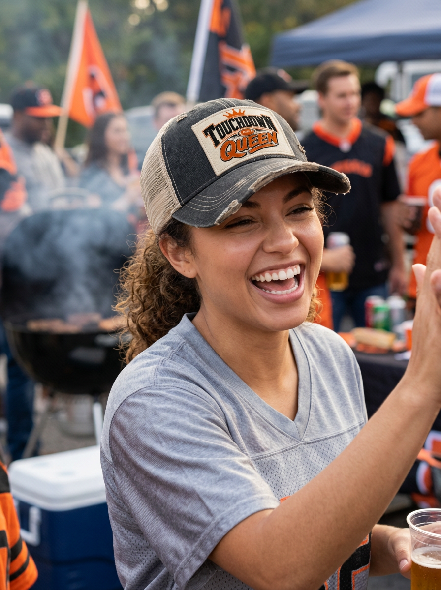 TOUCHDOWN QUEEN Football Patch Trucker Hats
