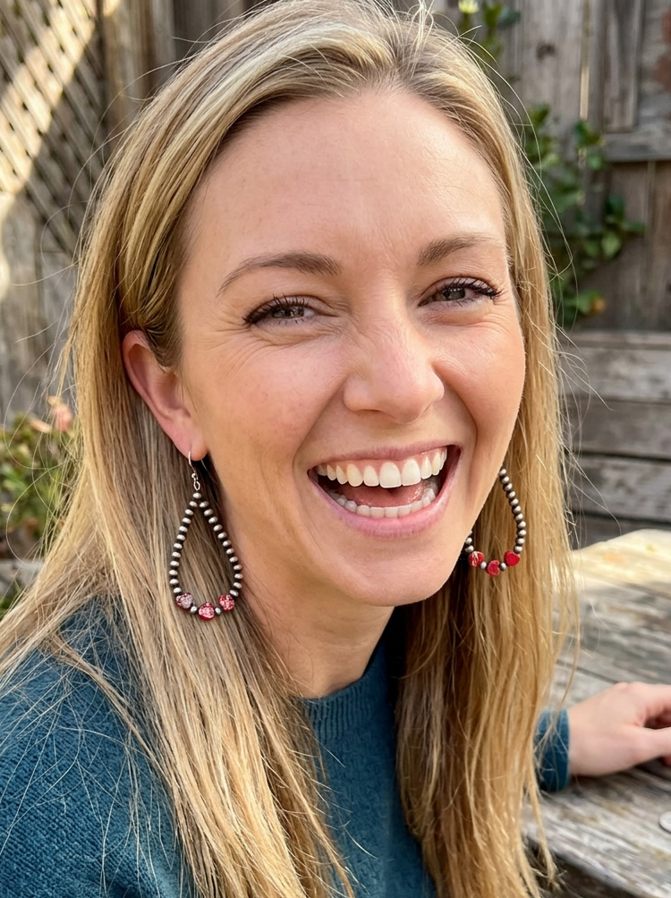 Western Heart Red GemStone Bead Drop Earrings