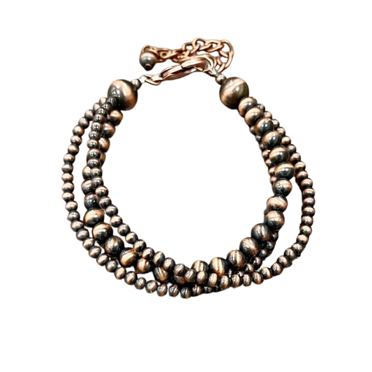 Triple Strand Navajo Style Bead Bracelet Copper