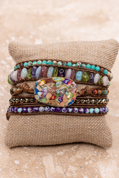 Natural Stone Multi Color Vegan Wrap Bracelet
