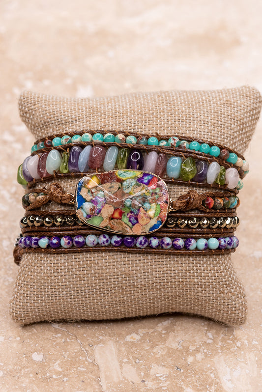 Natural Stone Multi Color Vegan Wrap Bracelet