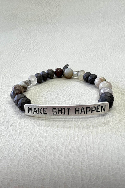 Make Sh*t Happen Natural Beads Stretch Bracelet