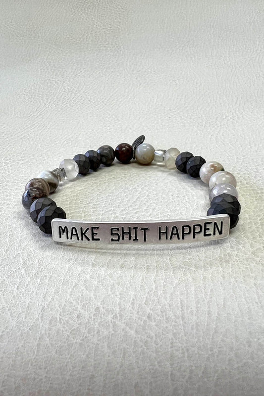 Make Sh*t Happen Natural Beads Stretch Bracelet