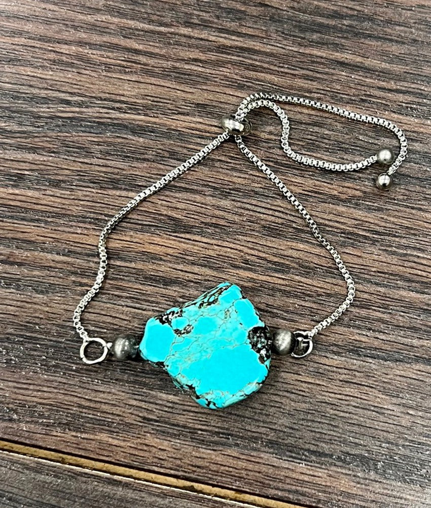 Turquoise Slab Adjustable Chain Bracelet