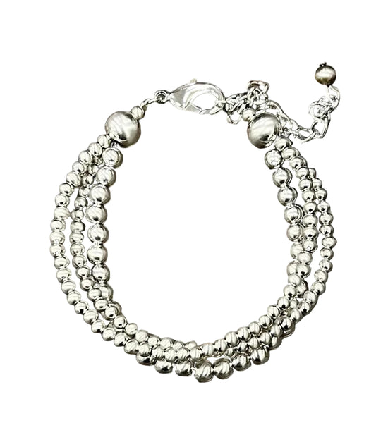 Triple Strand Navajo Style Bead Bracelet Silver
