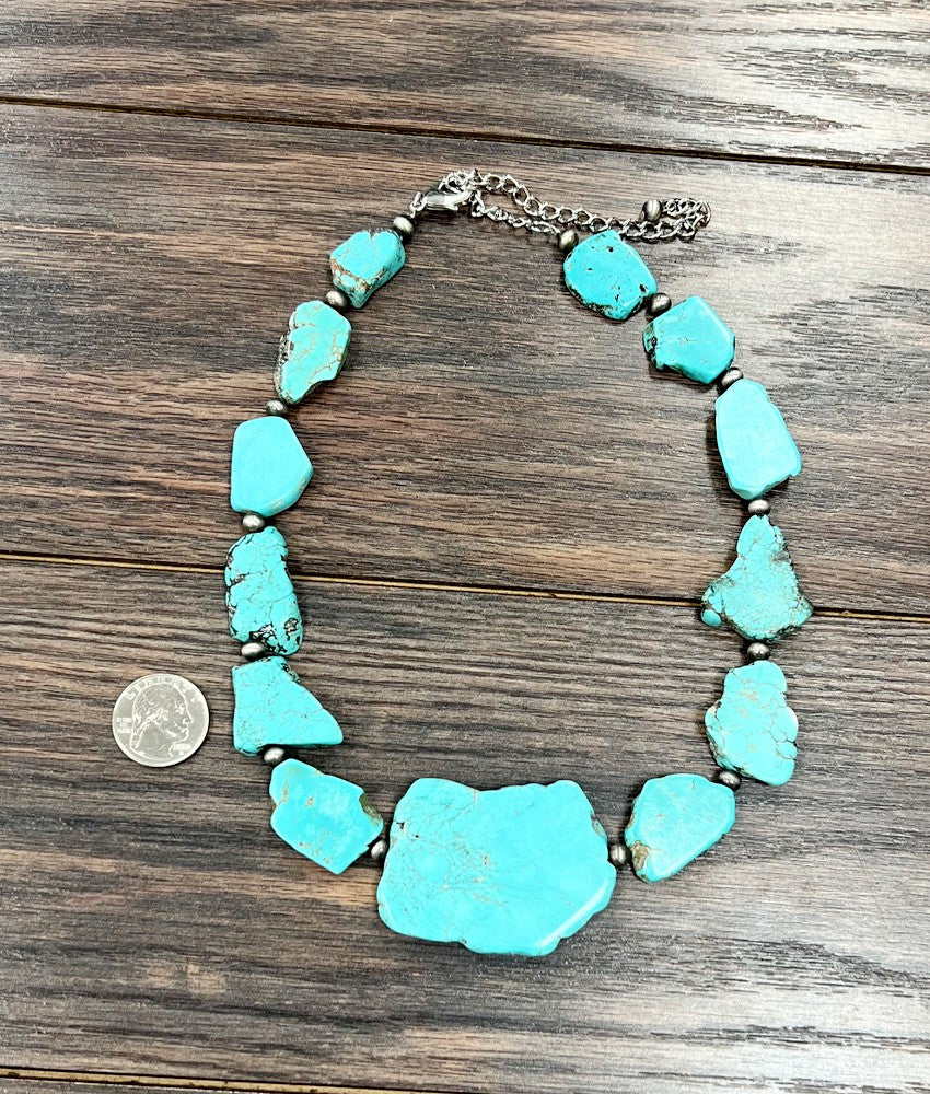 Western Style 18" Slab Turquoise Necklace