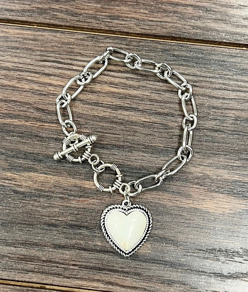 Heart White Turquoise Adjustabe Silver Chain Bracelet