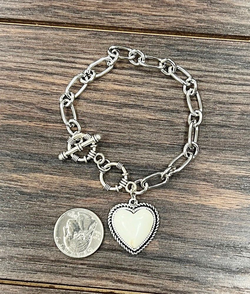 Heart White Turquoise Adjustabe Silver Chain Bracelet