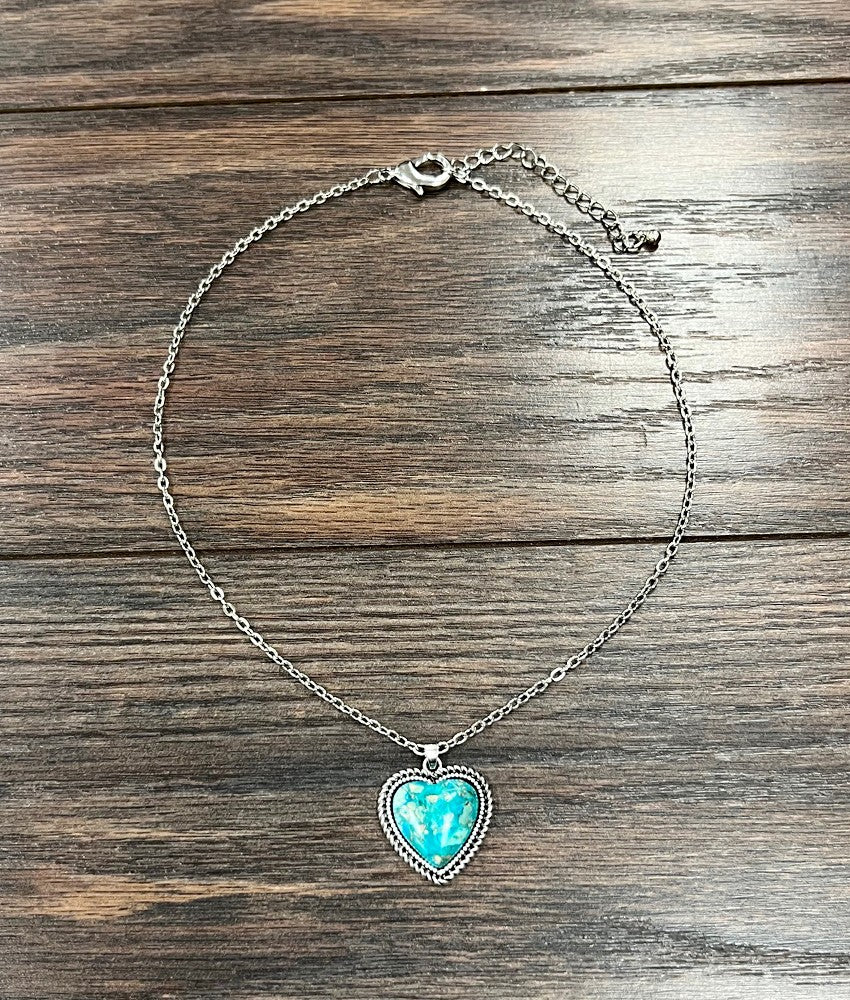 Heart Stone Gemstone Necklace Adjustable Turquoise Mix