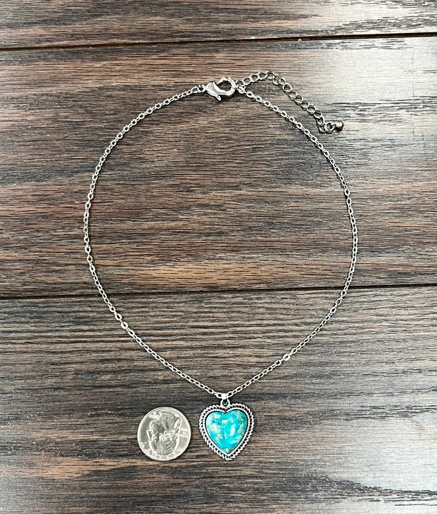 Heart Stone Gemstone Necklace Adjustable Turquoise Mix