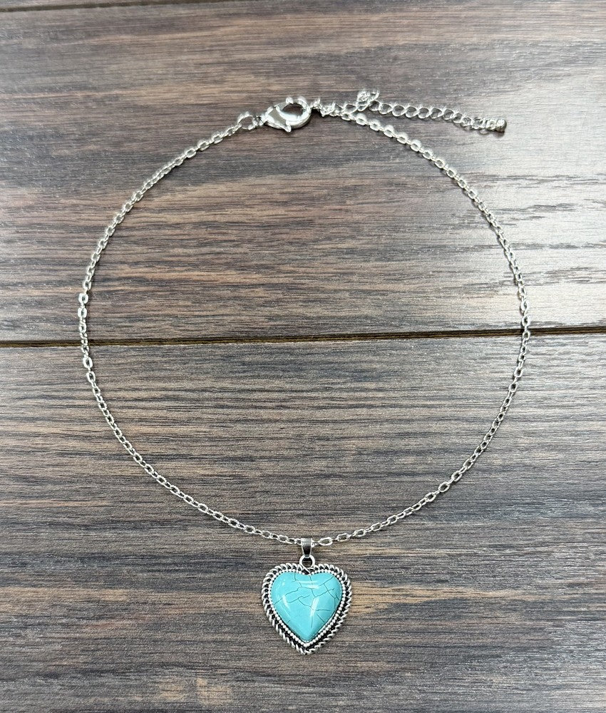 Heart Stone Gemstone Necklace Adjustable Turquoise