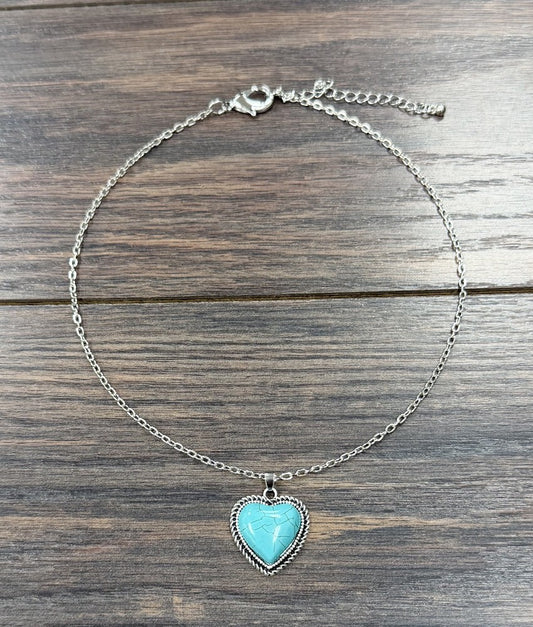 Heart Stone Gemstone Necklace Adjustable Turquoise